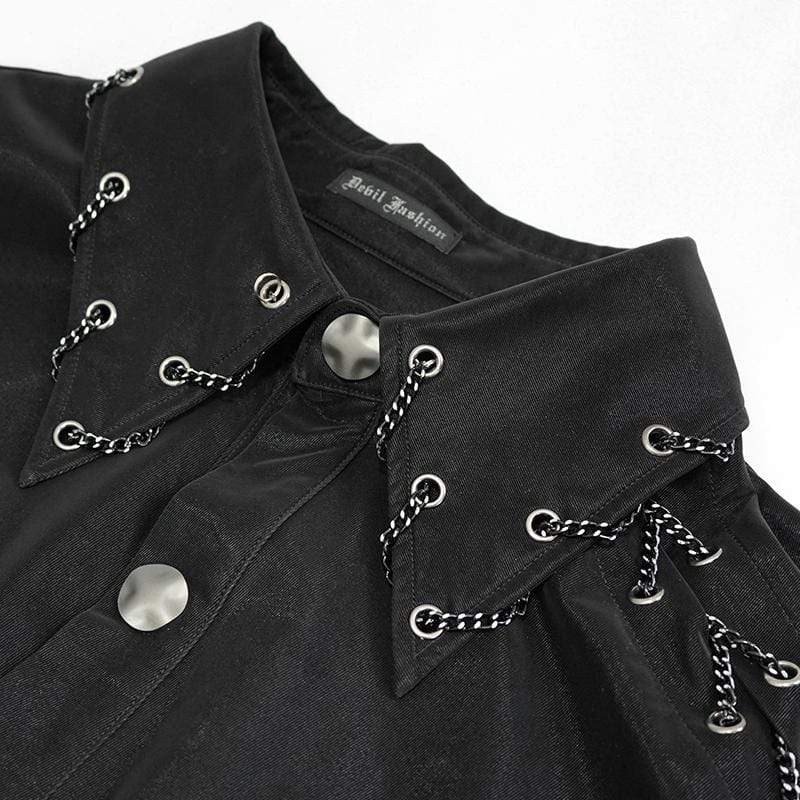 Men's Gothic Punk Chain Faux Leather Black Shirt