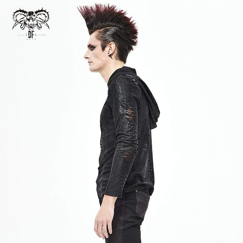 Men's Gothic Punk Irregular Ripped Black Hoodies