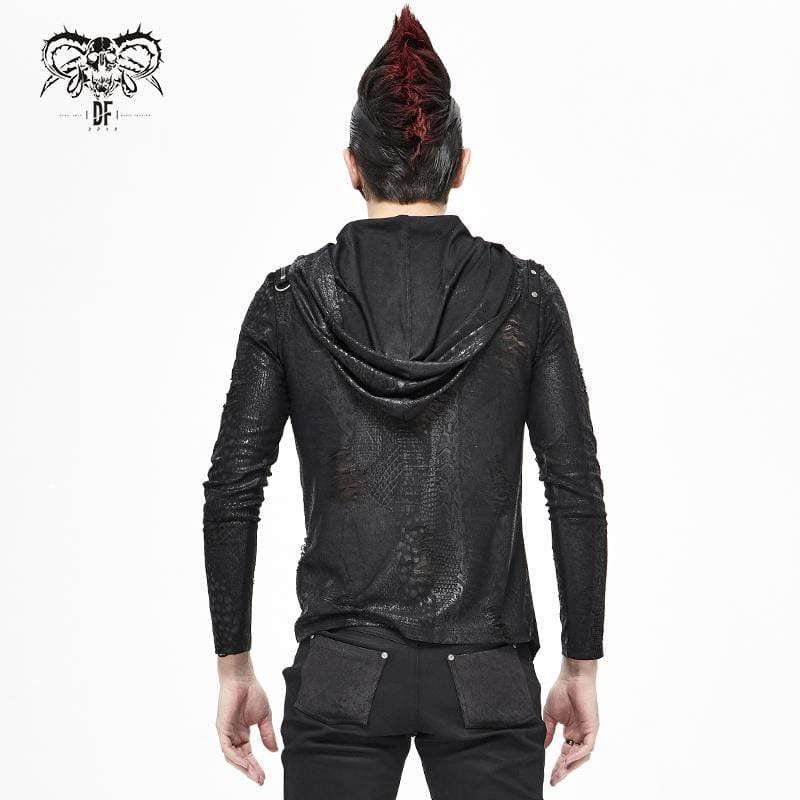 Men's Gothic Punk Irregular Ripped Black Hoodies