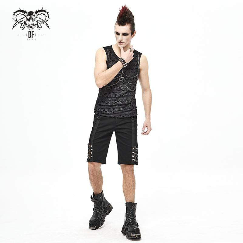 Men's Gothic Punk Rivets Mesh Black Shorts