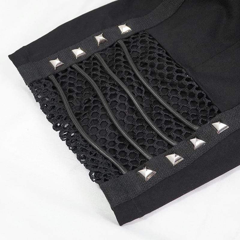 Men's Gothic Punk Rivets Mesh Black Shorts