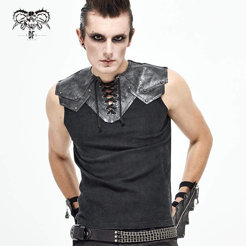 Men's Gothic Punk Slim Fitted Lace-Up Tank Tops Black