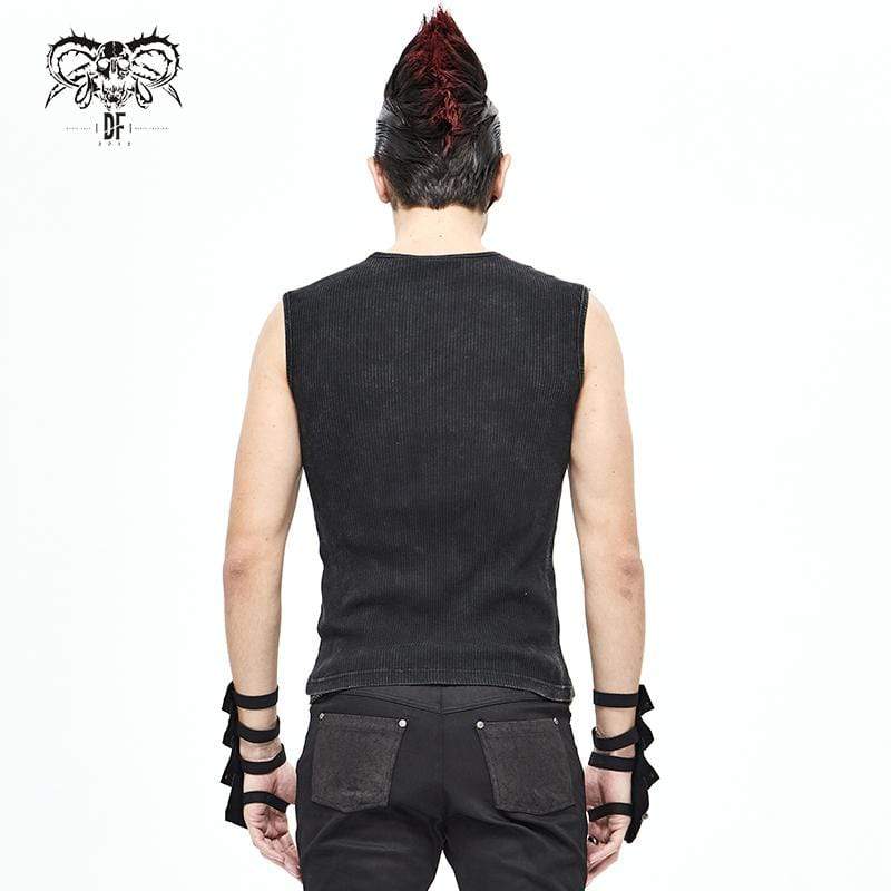 Men's Gothic Punk Slim Fitted Lace-Up Tank Tops Black