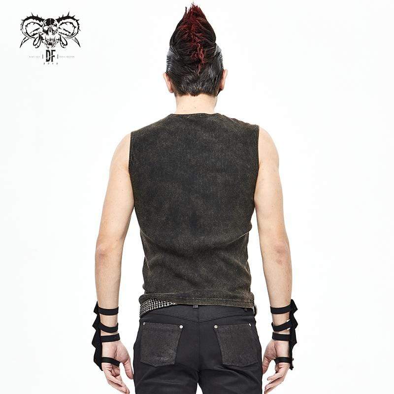 Men's Gothic Punk Slim Fitted Lace-Up Tank Tops Brown