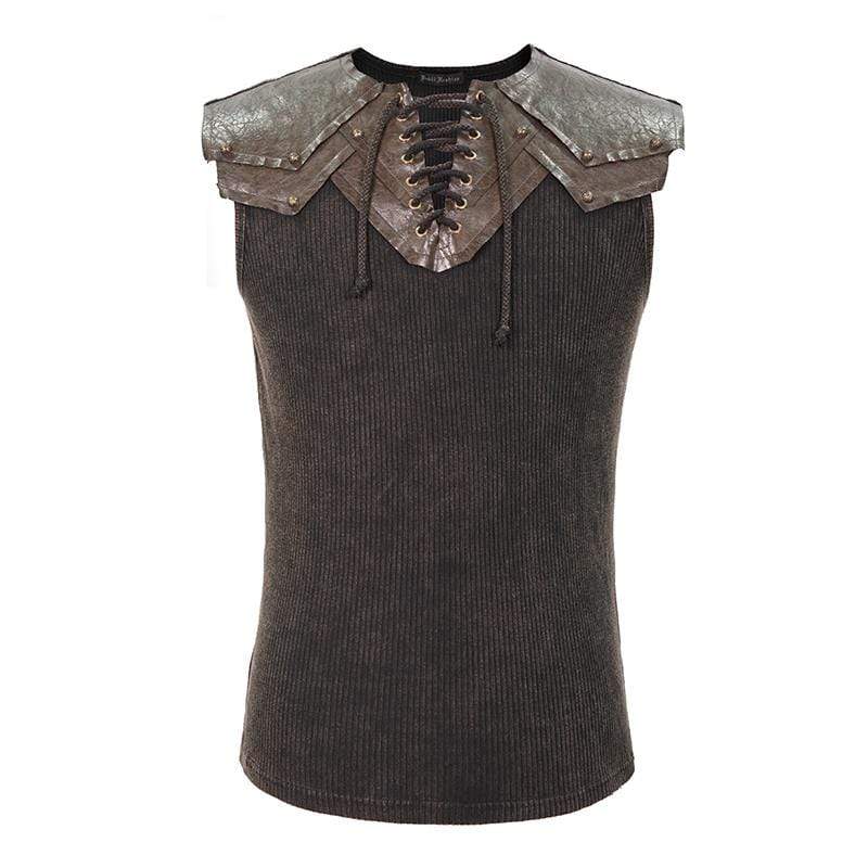 Men's Gothic Punk Slim Fitted Lace-Up Tank Tops Brown