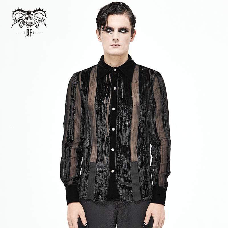 Men's Gothic Punk Stripe Sheer Black Shirt