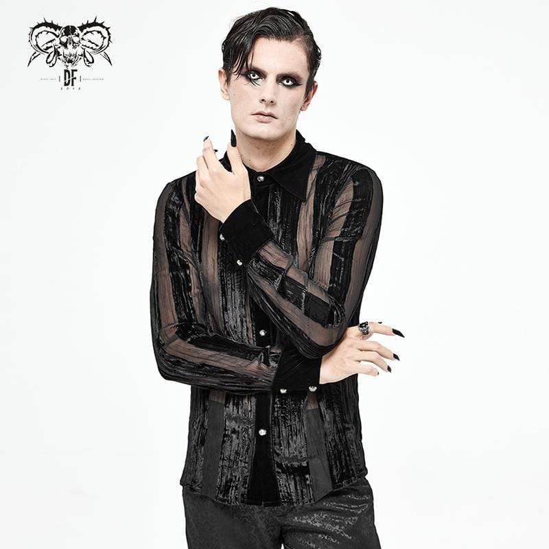 Men's Gothic Punk Stripe Sheer Black Shirt