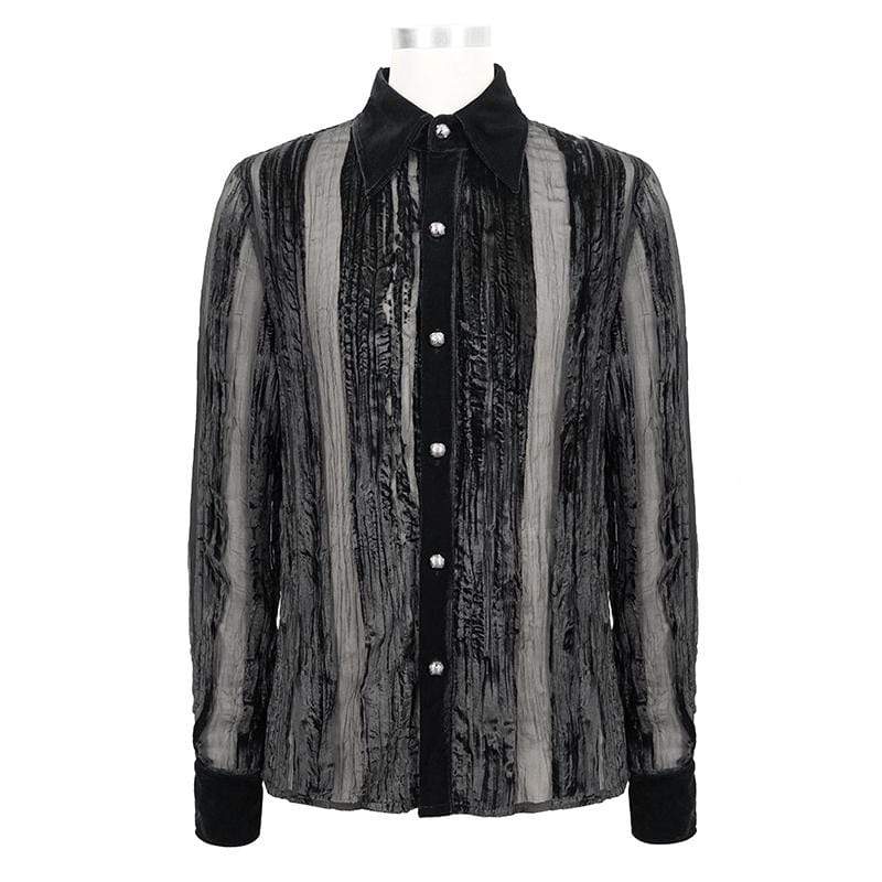 Men's Gothic Punk Stripe Sheer Black Shirt