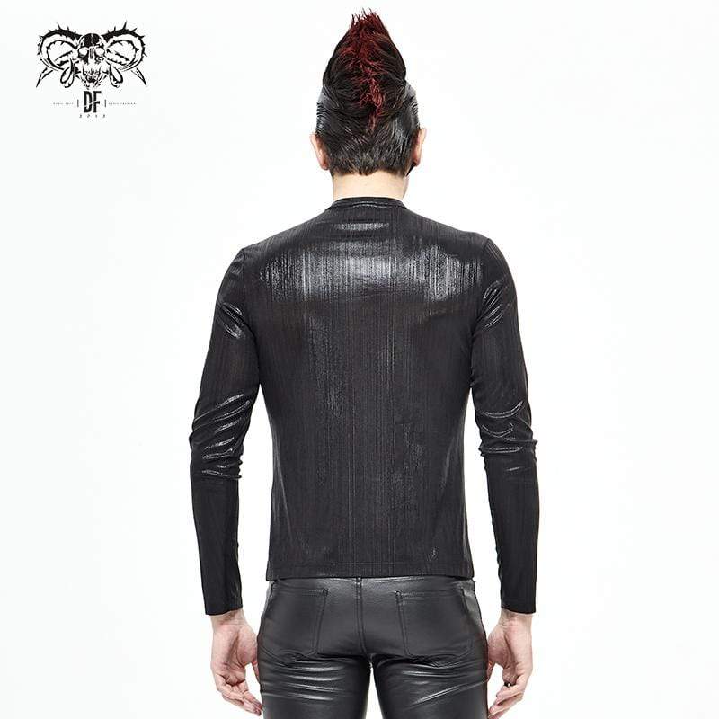 Men's Gothic Punk Zipper Neckline Glossy Shirt Black