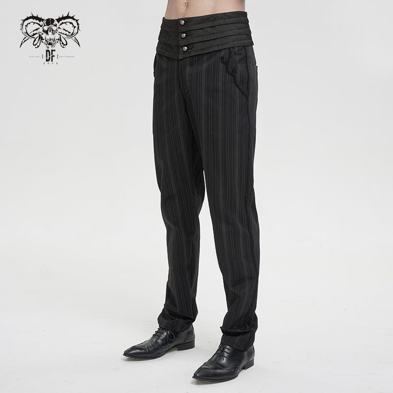 DEVIL FASHION Men's Gothic Ribbed High-waisted Pants Black