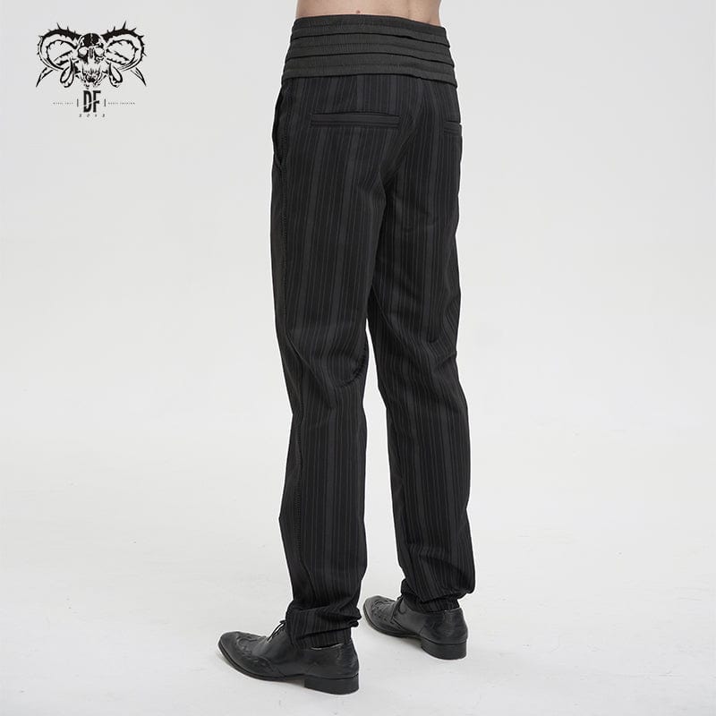 DEVIL FASHION Men's Gothic Ribbed High-waisted Pants Black