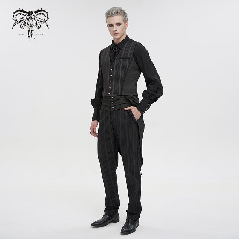 DEVIL FASHION Men's Gothic Ribbed High-waisted Pants Black