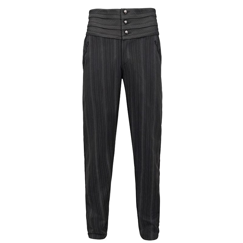 DEVIL FASHION Men's Gothic Ribbed High-waisted Pants Black