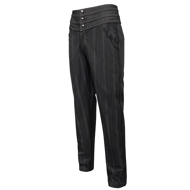 DEVIL FASHION Men's Gothic Ribbed High-waisted Pants Black