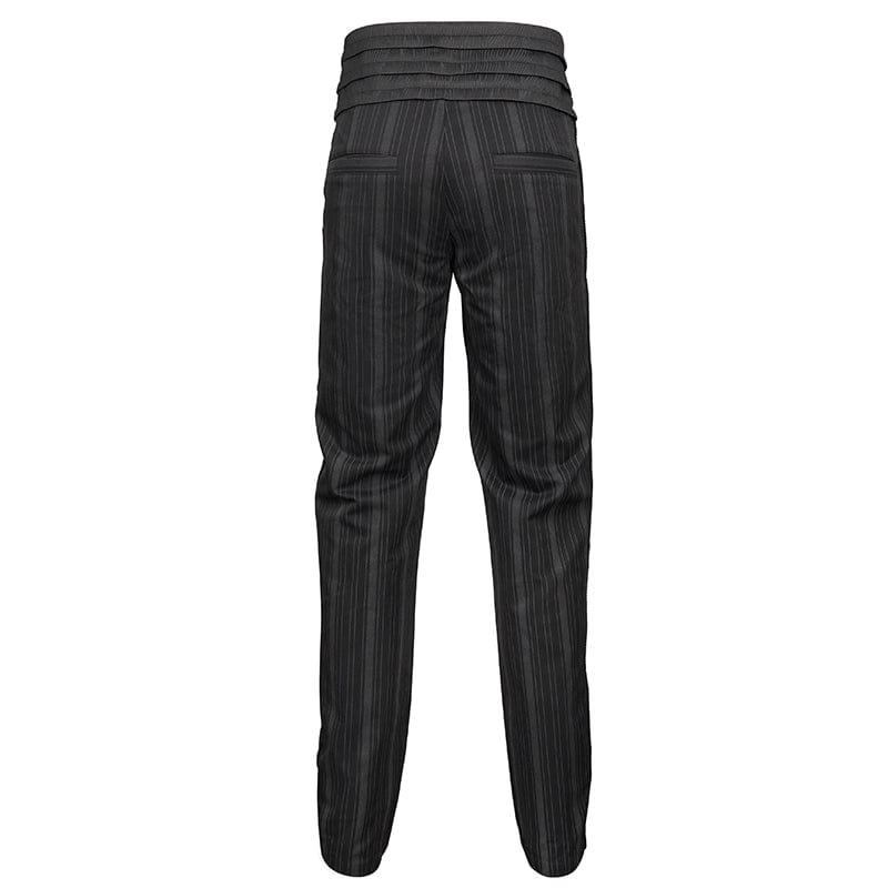 DEVIL FASHION Men's Gothic Ribbed High-waisted Pants Black