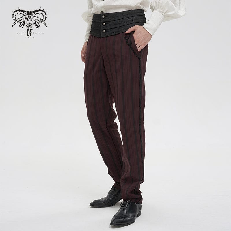 DEVIL FASHION Men's Gothic Ribbed High-waisted Pants Red