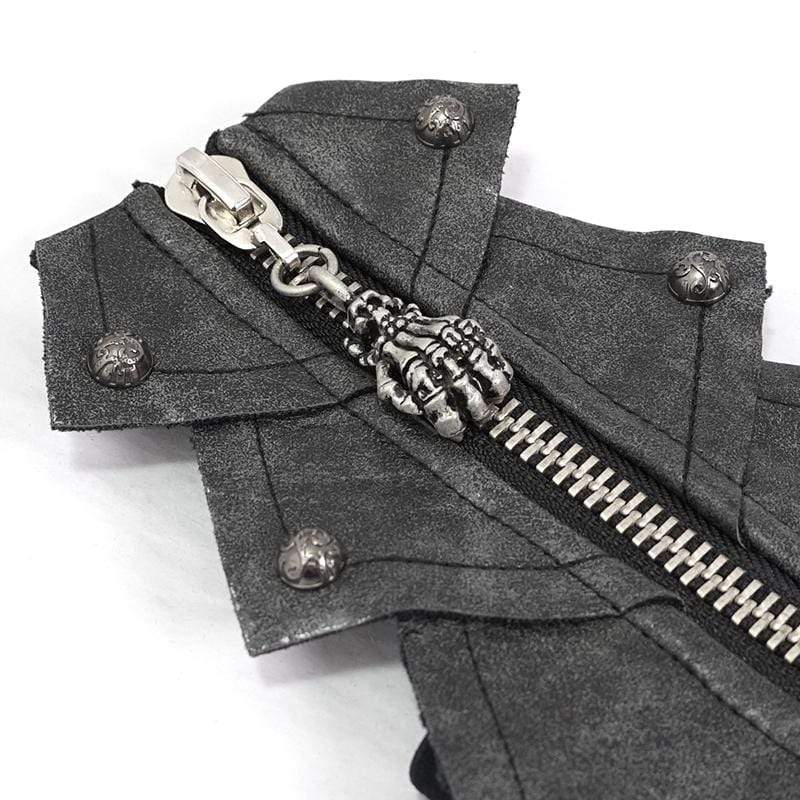 Men's Gothic Rivets Elastic Bandage Black Gloves with Skull Zipper