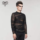 DEVIL FASHION Men's Gothic Ruched Sheer Mesh Shirt