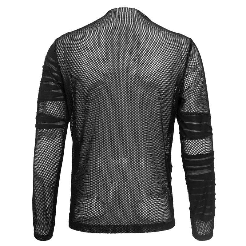 DEVIL FASHION Men's Gothic Ruched Sheer Mesh Shirt