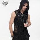 DEVIL FASHION Men's Gothic Skull Mesh Splice Chain Tank Top with Hood