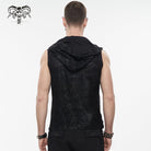 DEVIL FASHION Men's Gothic Skull Mesh Splice Chain Tank Top with Hood