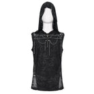 DEVIL FASHION Men's Gothic Skull Mesh Splice Chain Tank Top with Hood
