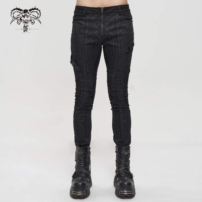 DEVIL FASHION Men's Gothic Slim Fitted Buckle Zipper Pants