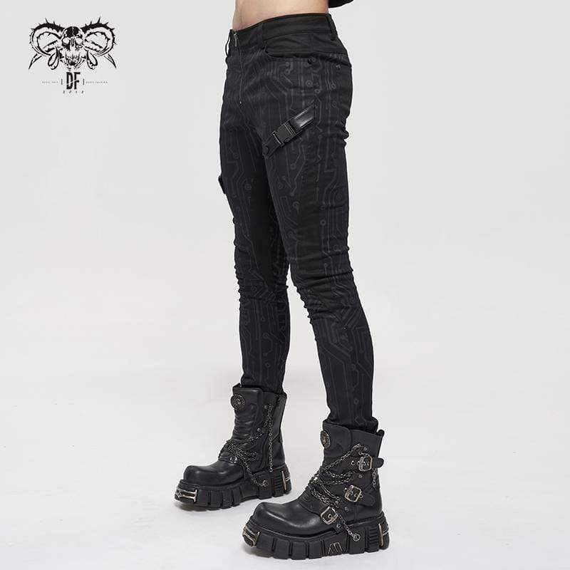 DEVIL FASHION Men's Gothic Slim Fitted Buckle Zipper Pants