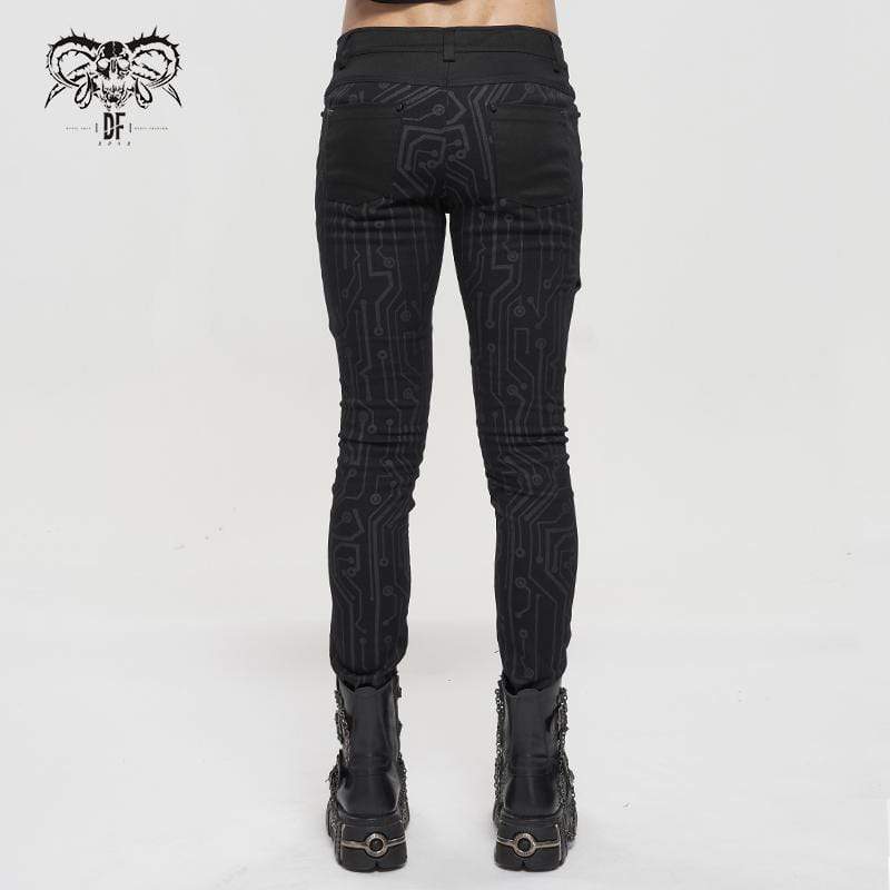 DEVIL FASHION Men's Gothic Slim Fitted Buckle Zipper Pants