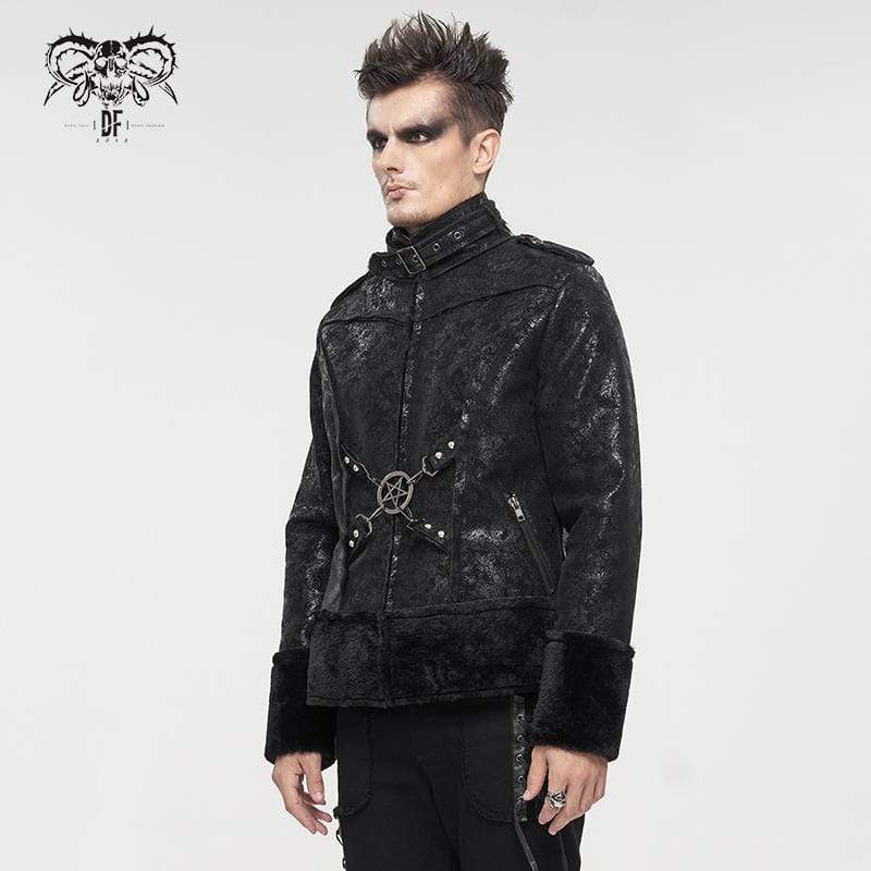 DEVIL FASHION Men's Gothic Stand Collar Buckle Splice Jacket