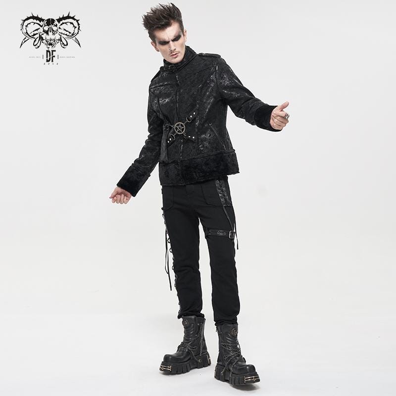 DEVIL FASHION Men's Gothic Stand Collar Buckle Splice Jacket