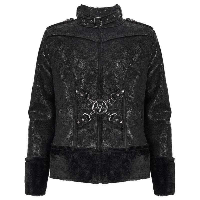 DEVIL FASHION Men's Gothic Stand Collar Buckle Splice Jacket