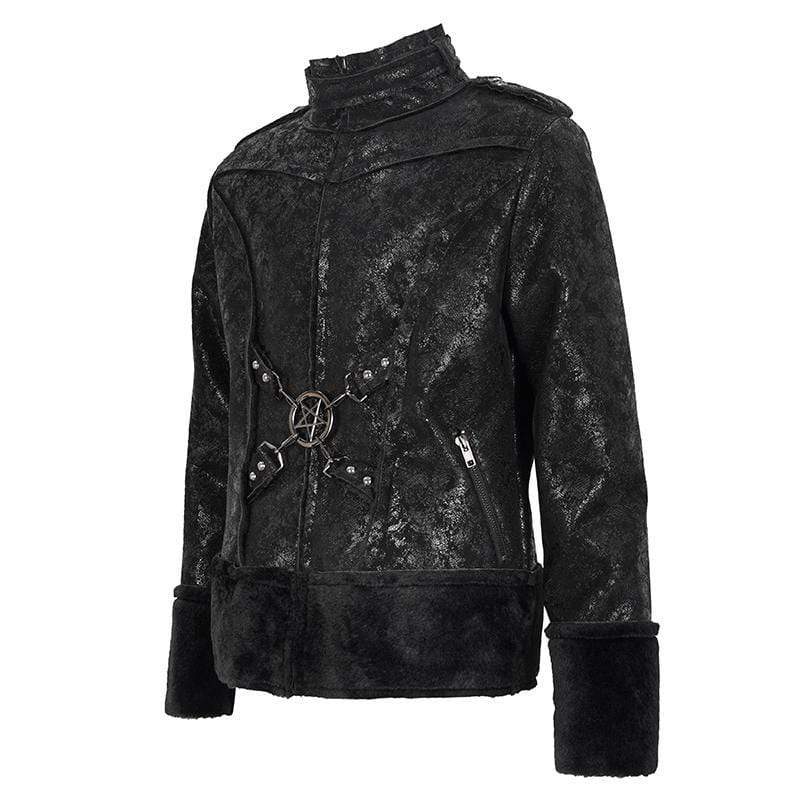 DEVIL FASHION Men's Gothic Stand Collar Buckle Splice Jacket