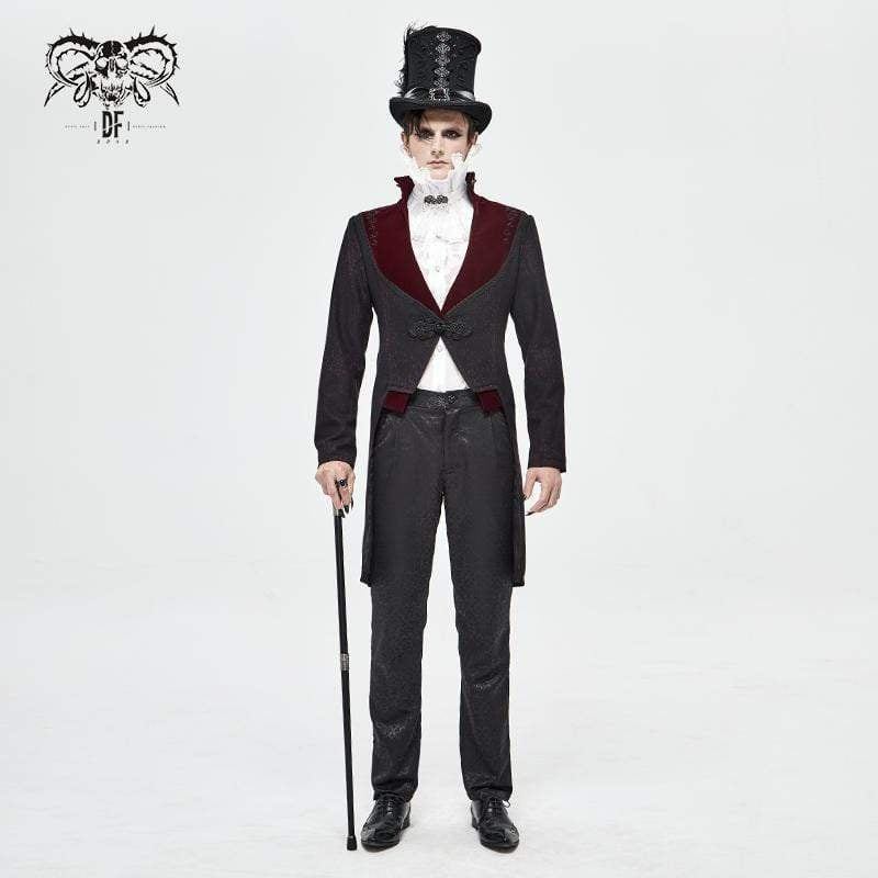 Men's Gothic Stand Collar Contrast Color Jacquard Swallow-tailed Suit Coat