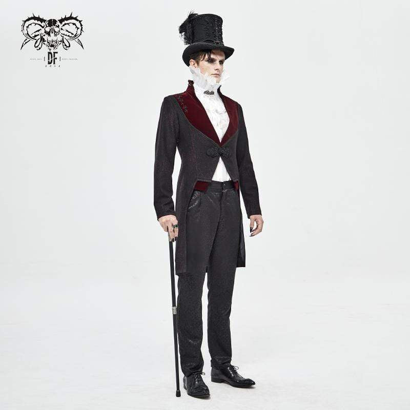Men's Gothic Stand Collar Contrast Color Jacquard Swallow-tailed Suit Coat