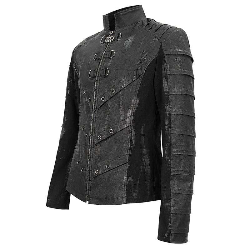 DEVIL FASHION Men's Gothic Stand Collar Distressed Jacket