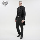 DEVIL FASHION Men's Gothic Stand Collar Embossed Swallow-tailed Coat Black