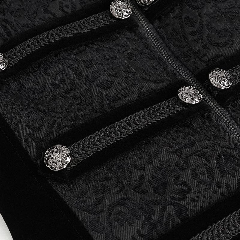 DEVIL FASHION Men's Gothic Stand Collar Embossed Swallow-tailed Coat Black