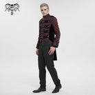 DEVIL FASHION Men's Gothic Stand Collar Embossed Swallow-tailed Coat Red