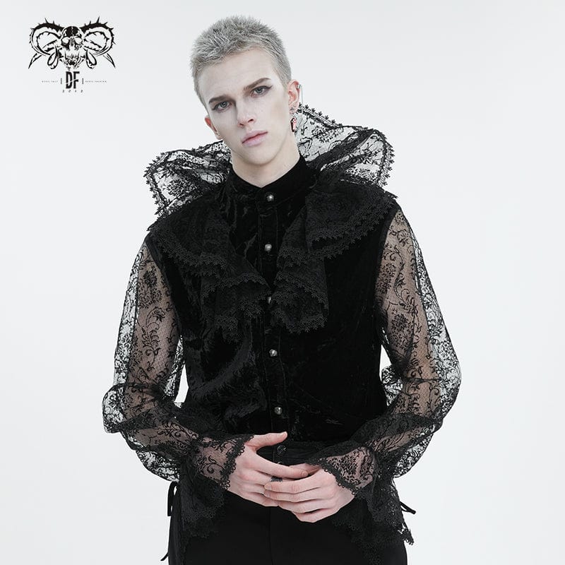 DEVIL FASHION Men's Gothic Stand Collar Lace Sleeved Shirt