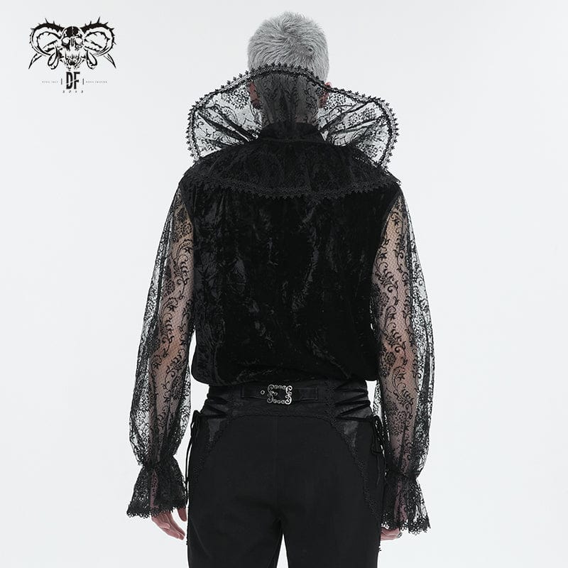 DEVIL FASHION Men's Gothic Stand Collar Lace Sleeved Shirt