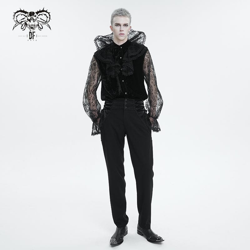 DEVIL FASHION Men's Gothic Stand Collar Lace Sleeved Shirt