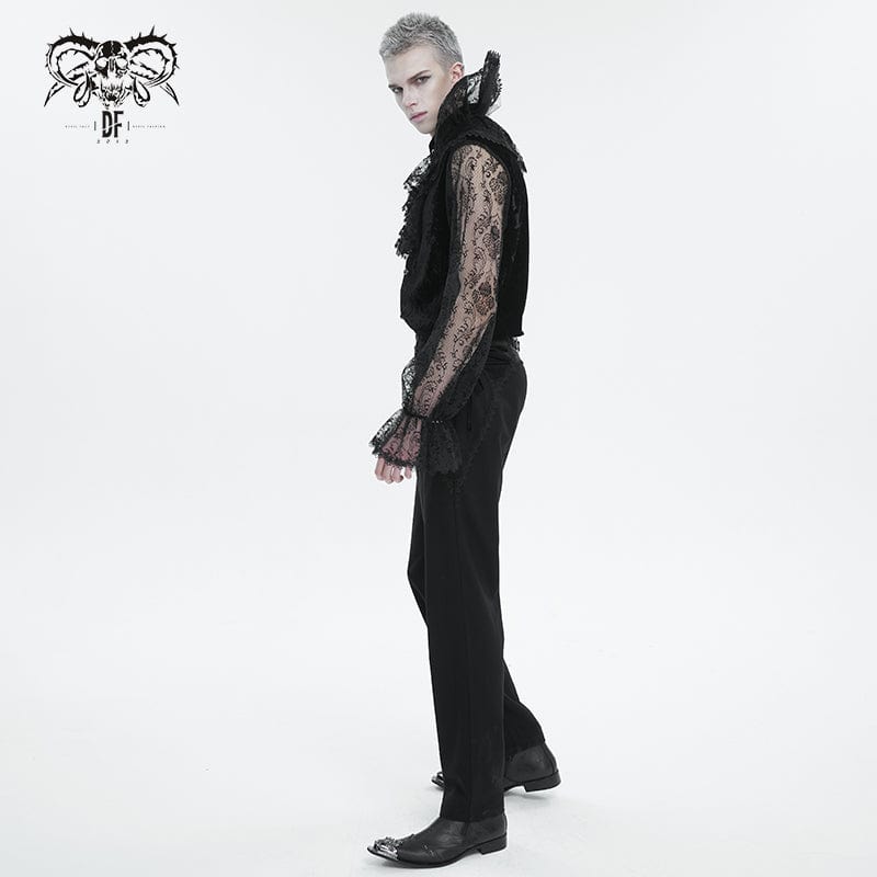 DEVIL FASHION Men's Gothic Stand Collar Lace Sleeved Shirt