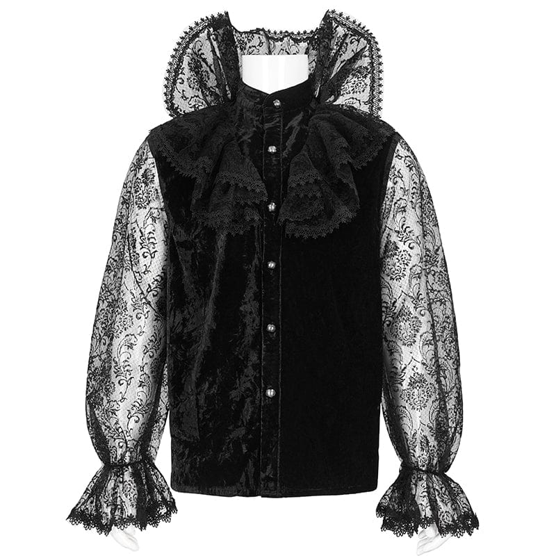 DEVIL FASHION Men's Gothic Stand Collar Lace Sleeved Shirt