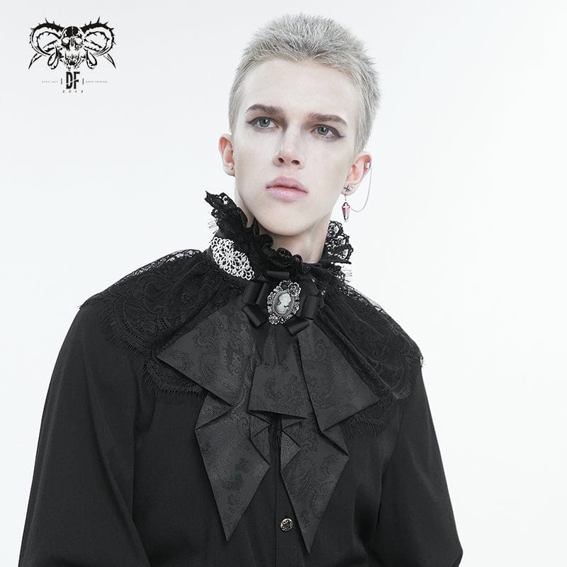 DEVIL FASHION Men's Gothic Stand Collar Lace Splice Necktie Black