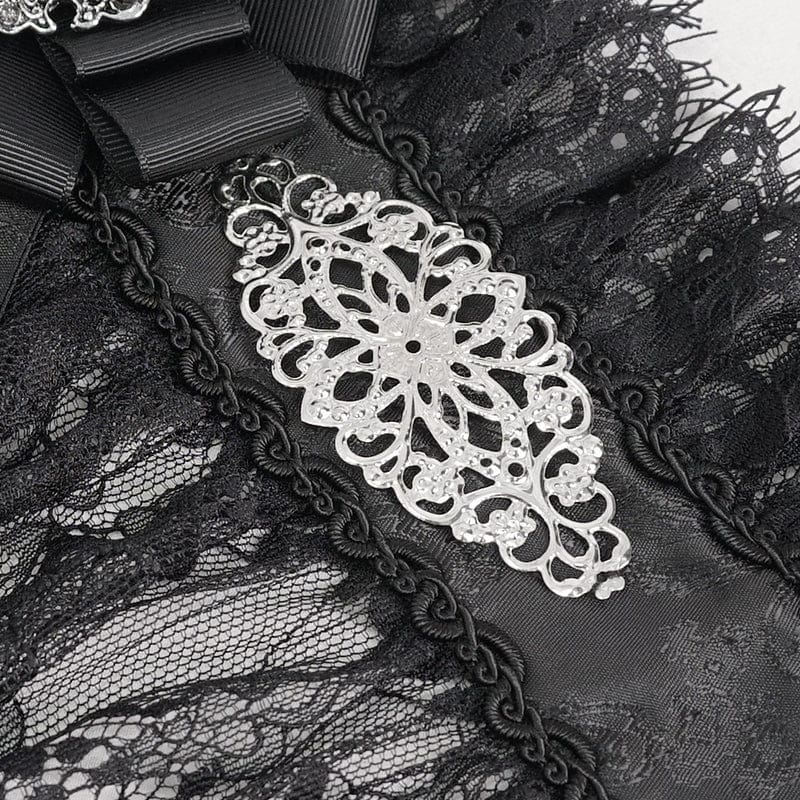 DEVIL FASHION Men's Gothic Stand Collar Lace Splice Necktie Black