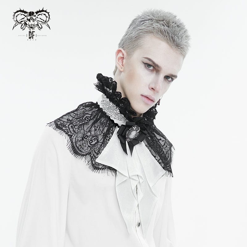 DEVIL FASHION Men's Gothic Stand Collar Lace Splice Necktie White