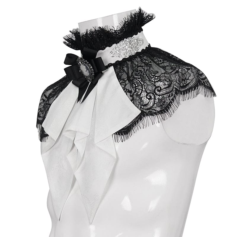 DEVIL FASHION Men's Gothic Stand Collar Lace Splice Necktie White