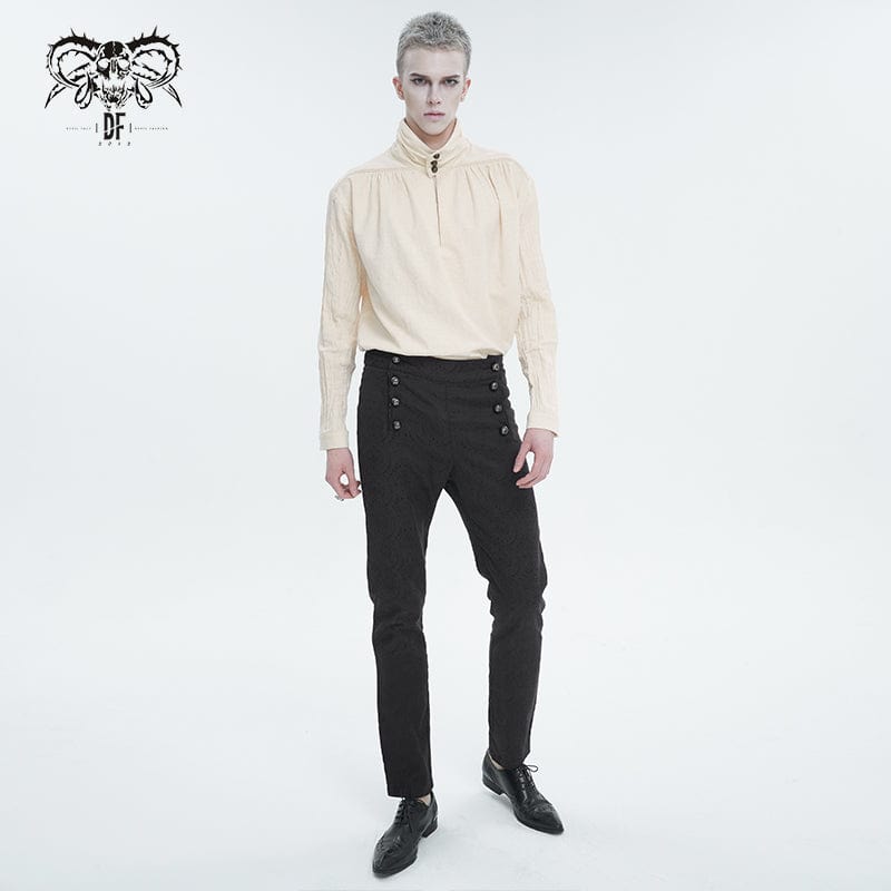 DEVIL FASHION Men's Gothic Stand Collar Ruched Shirt