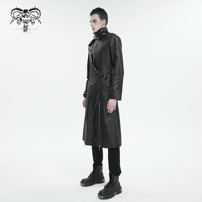 DEVIL FASHION Men's Gothic Stand Collar Split Coat with Strap